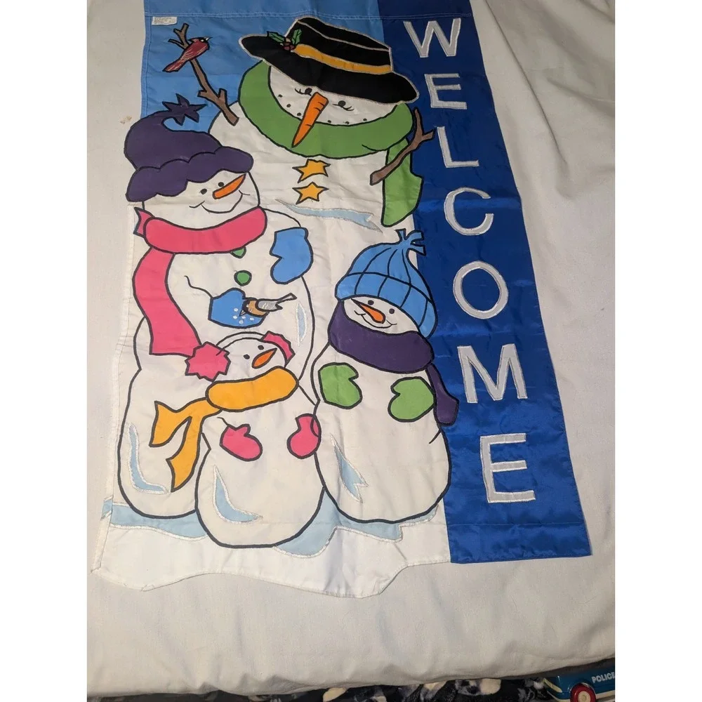 Vintage Y2K Christmas Snowman Family Outdoor Garden Flag 26